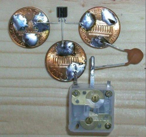 Homemade radio for three coins, pretty cute
